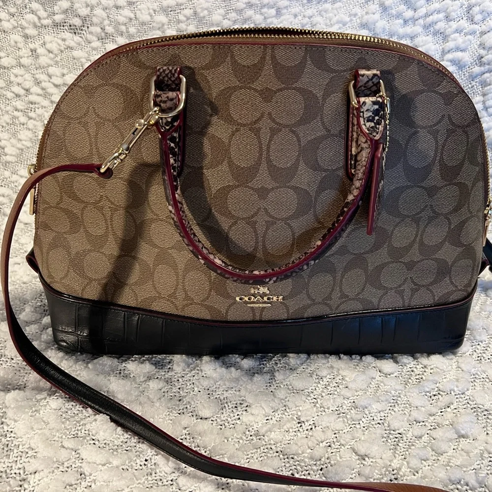Coach Brown and Maroon Signature Satchel with Wallet - Picture 2 of 3